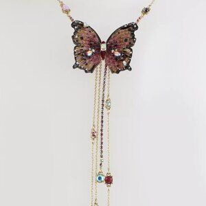 NWOT Betsey Johnson Gold Butterfly Y-Necklace Statement Fringe